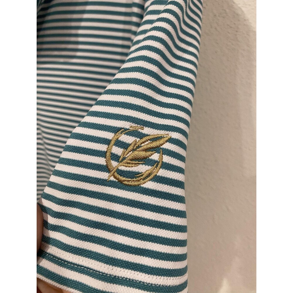 G/FORE Polo Shirt Mens Large Green Stripe Logo Golf Performance Short Sleeve - Picture 3 of 4